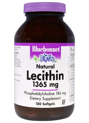 Натуральный Лецитин 1365мг, Bluebonnet Nutrition, 180 желатино...