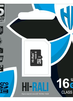 Мапа Пам'яті Hi-Rali MicroSDHC 16gb UHS-1 10 Class Колір Чорний