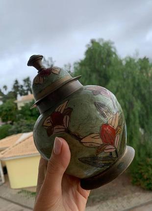 Китайская винтажная ваза из бронзы с эмалью