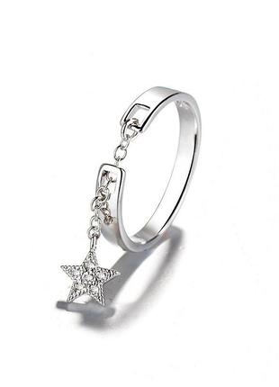 Кольцо звезда серебро 925 покрытие фианиты колечко