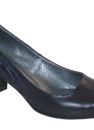 Классические темно-синие полномерные туфли-лодочки на каблуке