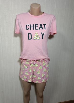Розовая пижама. набор футболка + шорты. прикольная пижама. пиж...