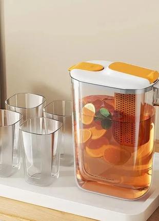 Набір для напоїв пластиковий глечик із фільтром + 4 склянки