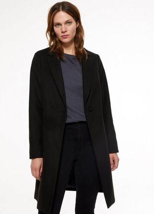 Черное удлиненное пальто с воротником new look