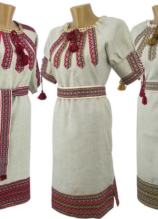 Українське вишите плаття середньої довжини в комплекті з поясо...