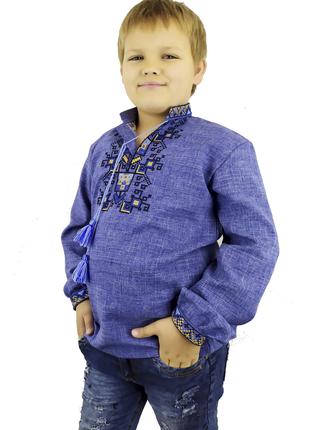 Детская вышиванка на джинсе с геометрическим орнаментом в этно...
