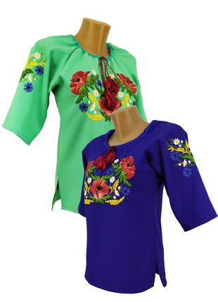 Вышитая блуза для девочки с рукавом 3/4 «Мак волошка» Код/Арти...