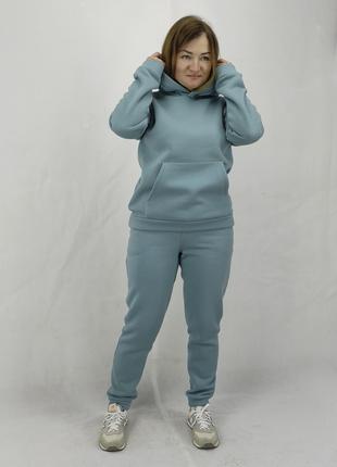 Женский теплый спортивный костюм ткань Пенье цвет темно голубо...