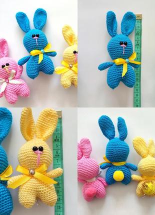 Амигуруми зайчик кролик игрушка детская желто голубой синий ро...