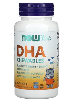Омега 3 DHA для детей, фруктовый вкус 60капс рыбий жир Now Foods
