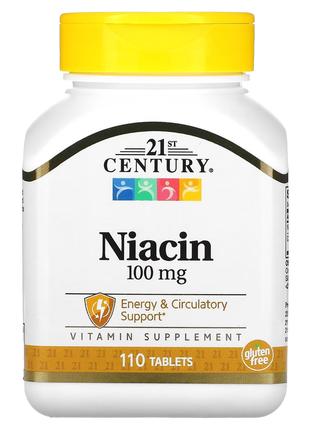 21st Century, ніацин, 100 мг, 110 таблеток вітамін B3 США