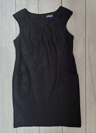 Якісна пряма чорна льняна сукня з віскозою з кишенями 18 р