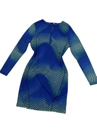 Платье синее принт абстракция сетка с рукавами, горох, новое