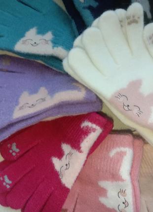 Перчатки перчатки с котиком для девочек 4-6 лет