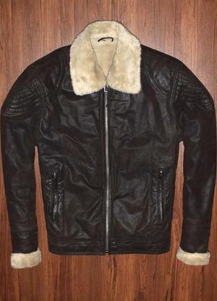 Angelo litrico leather мужская зимняя кожаная куртка на меху д...