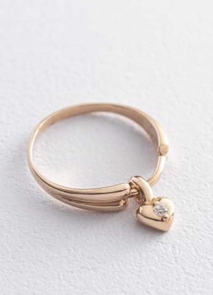 Золотая кольца «сердце» (фианит)