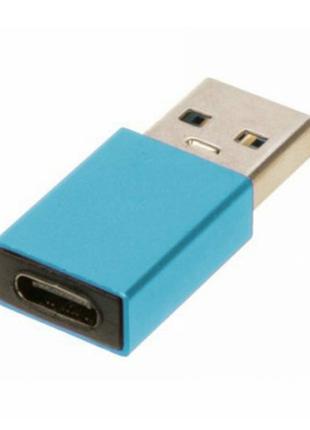 Переходник USB 3.0 TU001 / USB-Type-C / Металлический / Голубой