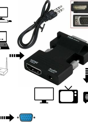Перехідник HDMI - VGA для передачі відео і аудіо сигналу / Чорний