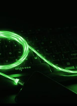 Магнітний кабель Micro USB TOPK Cвітиться (Зеленим) для швидко...