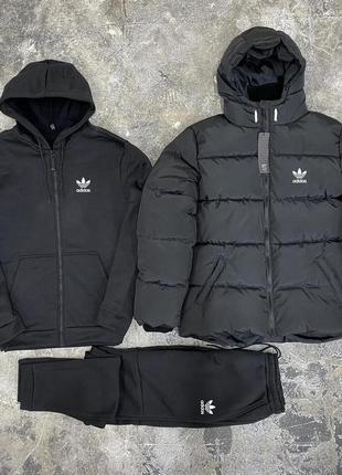 Комплект 3 в 1 куртка зимова + кофта на змійці + штани adidas