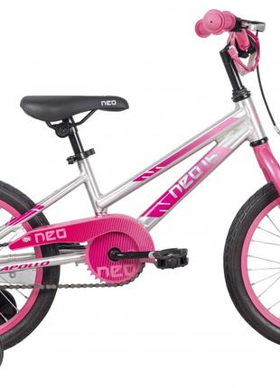 Велосипед 16" Apollo NEO girls Brushed Alloy / Pink / Dark Pin...