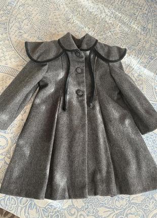 Элегантное пальто для девочки, 100% шерсть