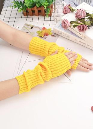 Жовті гетри на руки в рубчик 6109 рукавиці без пальців сонячні...