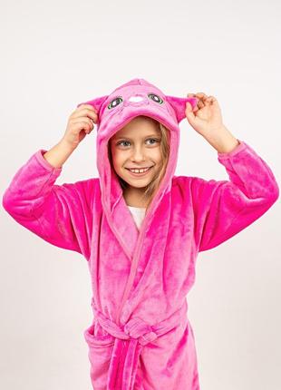 Махровый халат с ушками для девочки розовый р. 92 - 128