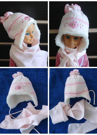 Шапка ушанка зимняя комплект польша на меху с шарфом на 2-4 года