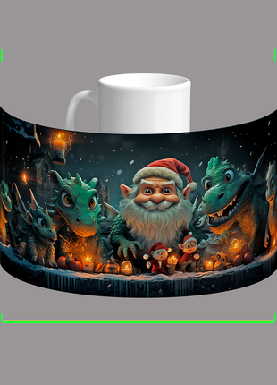 Кухоль,чашка Новий рік,Санта Клаус,зелений дракон символ 2024р