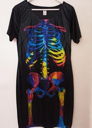 Платье футболка с принтом скелет halloween