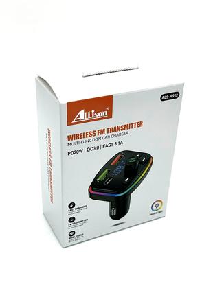 FM модулятор ALS-A912 Bluetooth + зарядка (2USB/PD/20W/3.1A) Ч...