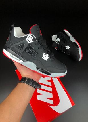 Мужские зимние кроссовки nike air jordan 4 retro прошиты, черн...