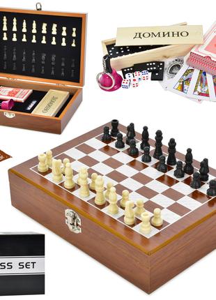 Настільна гра 3в1, шахи, доміно, картки, кубик 6 шт XQ12096