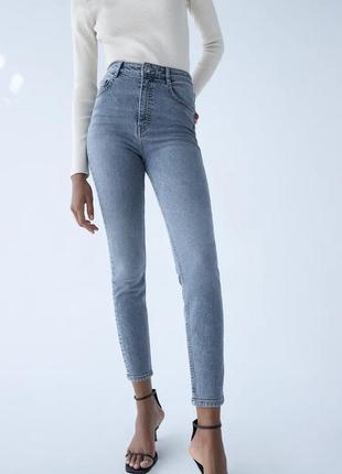 Zara джинсы скинни в винтажном стиле с высокой посадкой