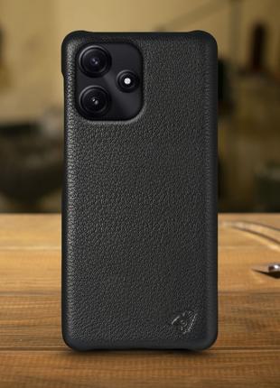 Кожаная накладка Stenk Cover для Xiaomi Poco M6 Pro Чёрная