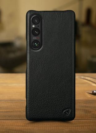 Кожаная накладка Stenk Cover для Sony Xperia 1 V Чёрная