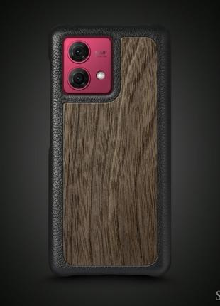 Кожаная накладка Stenk WoodBacker для Motorola Moto G84 Чёрная