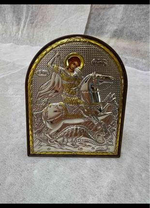 Срібна  Грецька ікона Георгій Переможець