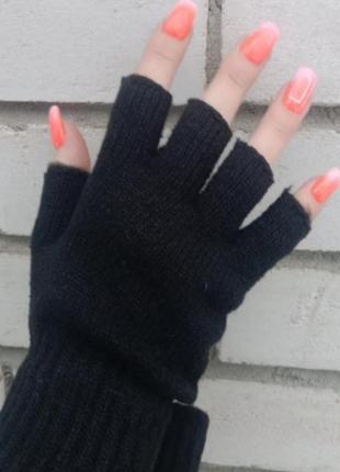 Перчатки без пальцев, митенки, перчатки черные женские
