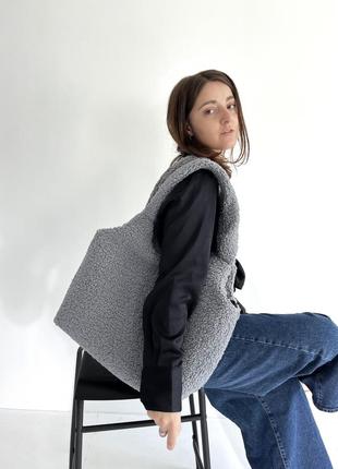 Жіноча сумка тедді сірого кольору, розмір 35х50 см