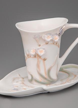 Чашка, блюдце, ложка "Метелик в квітах" (10 см) (20158YA)