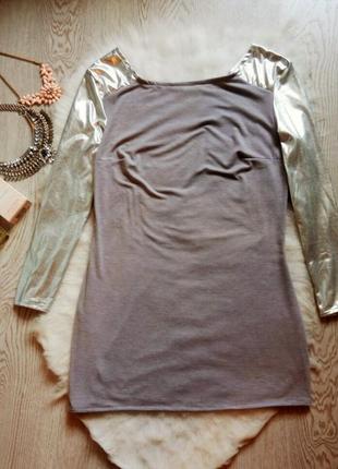 Серое платье с серебряными рукавами металлик туника футболка л...
