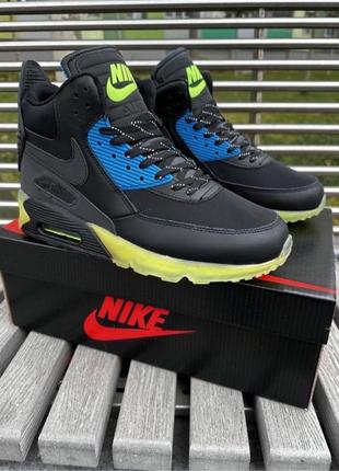 Чоловічі кросівки Nike Air Max 90 Black / green  високі демисезон