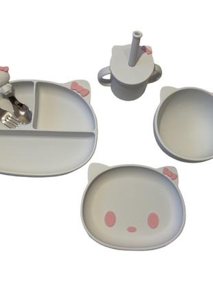 Детский силиконовый набор посуды для кормления Hello Kitty (ро...
