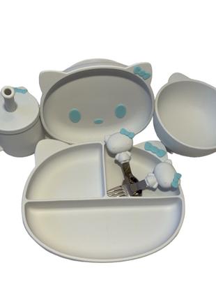 Детский силиконовый набор посуды для кормления Hello Kitty (го...