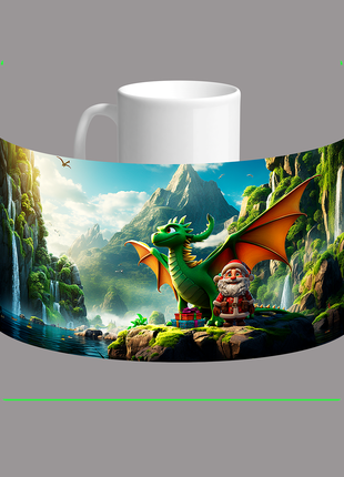Кухоль,чашка Новий рік,Сніговик,зелений дракон символ 2024 Різдво