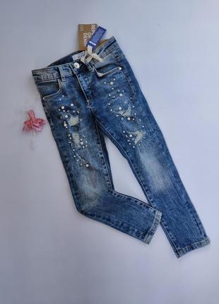 Синие рваные джинсы скинни skinny со стразами ovs 110 см на 4,...