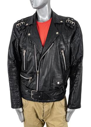 Diamond вінтажна чоловіча чорна шкіряна куртка-косуха з 80х