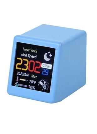 Умная мини-метеостанция с Wi-Fi LCD LED Digital Clock (голубая...